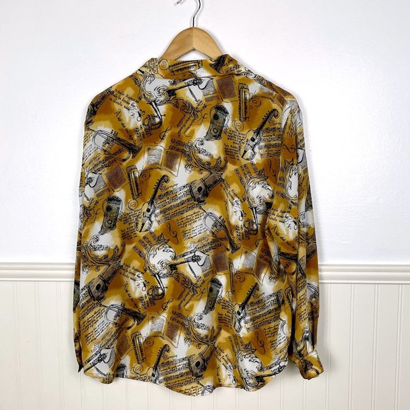 Vintage 1980s classical music graphic print blouse - size large - Picture 2 of 6